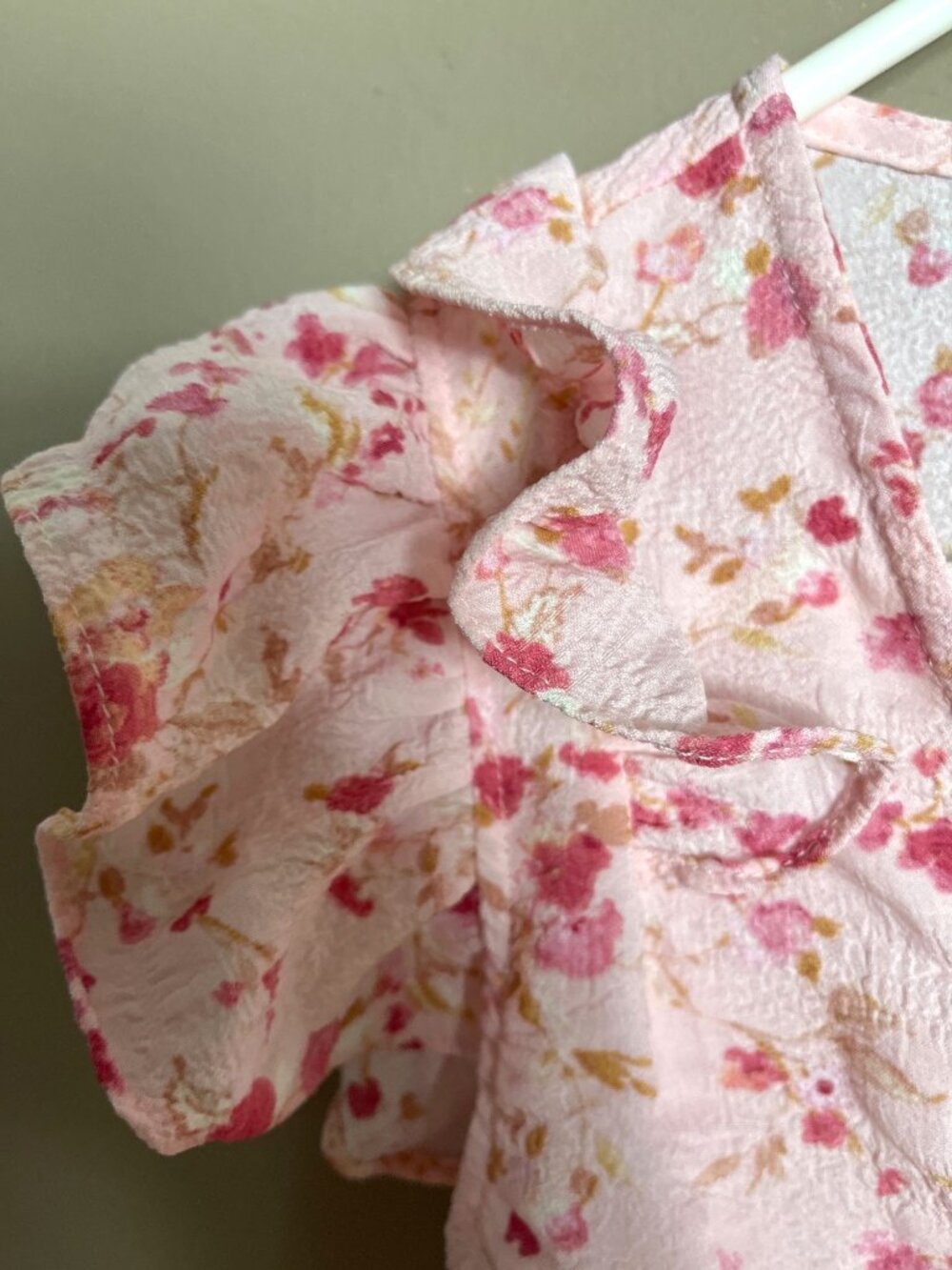 Fair Haven Pink Floral Top Poly Seersucker Fairycore Twee Ruffles Dainty Wom S - Picture 2 of 7